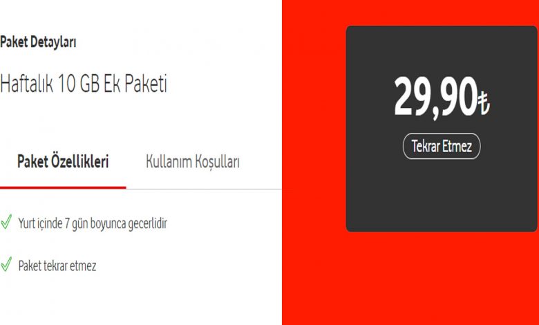Vodafone Red Haftalık 10 GB Ek internet