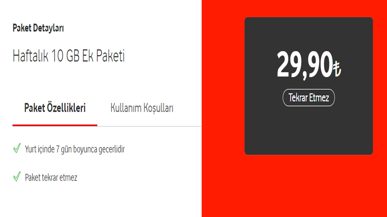 Vodafone Red Haftalık 10 GB Ek internet