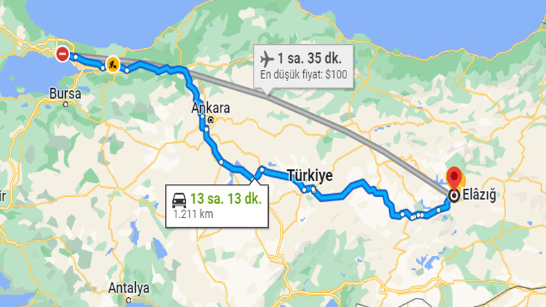 İstanbul Elazığ Arası Kaç Kilometre