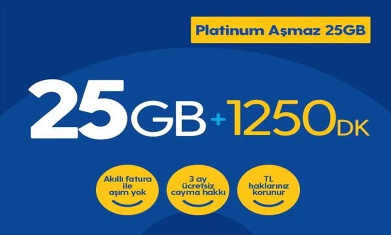 Turkcell Platinum Aşmaz 25 GB Tarifesi