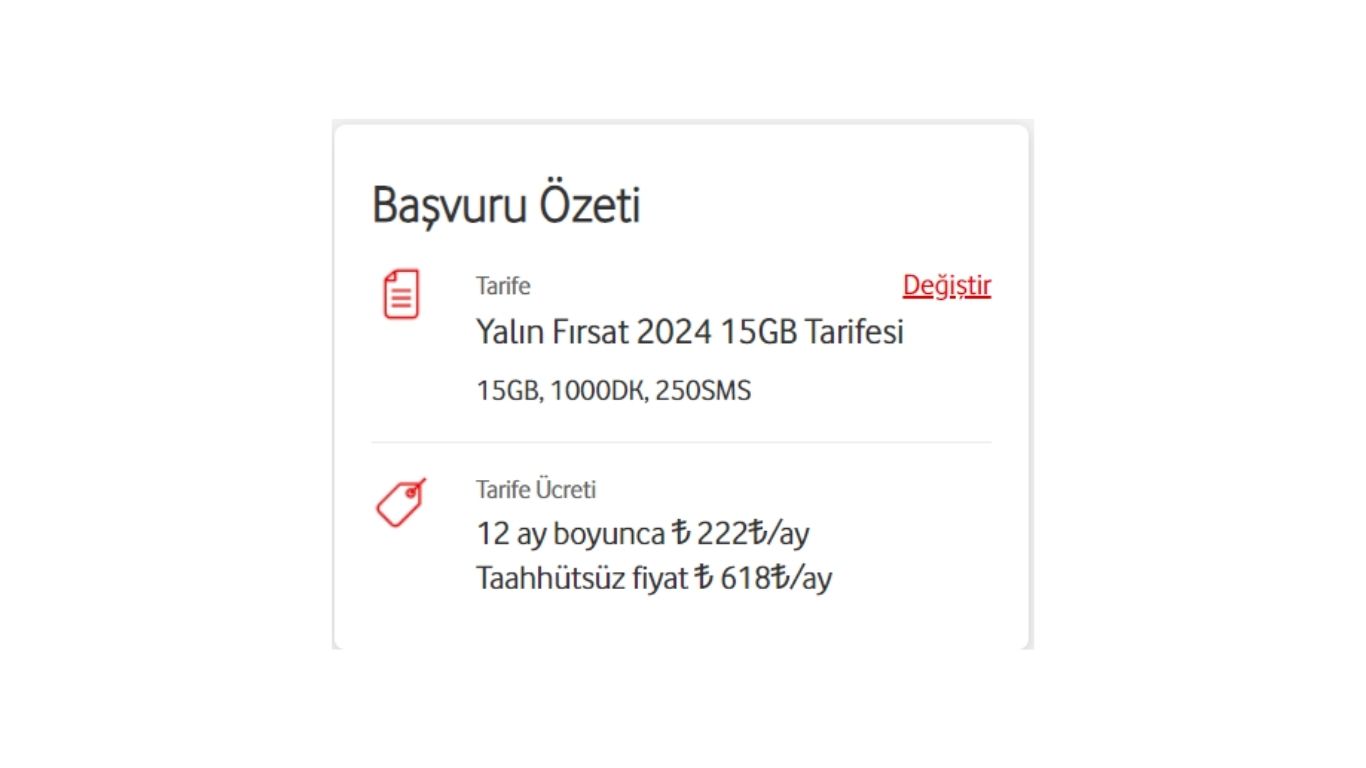 Vodafone Yalın Fırsat 2024 15 GB Tarifesi